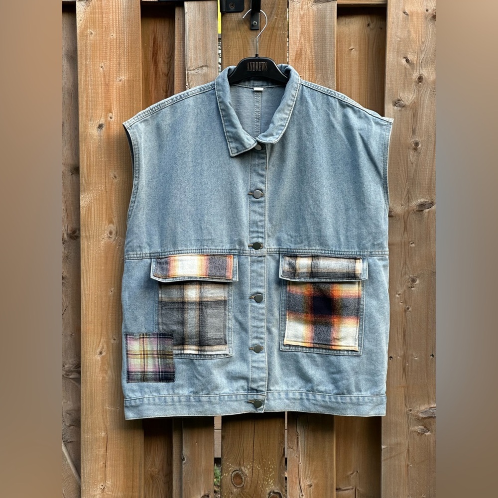 PATCHWORK Flannel Handmade Upcycled
Jean Vest - Size L